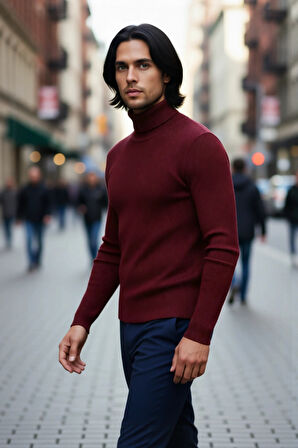 Erkek Fitted Balıkçı Yaka Fitilli Uzun Kollu Kazak Günlük Şıklığı ve Kış Konforunu Birleştirir