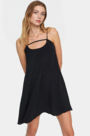 Nefes Alan Aerobin Dokuma Mini Elbise Rahat Shift Kalıp Günlük Stil Seçkin Malzeme