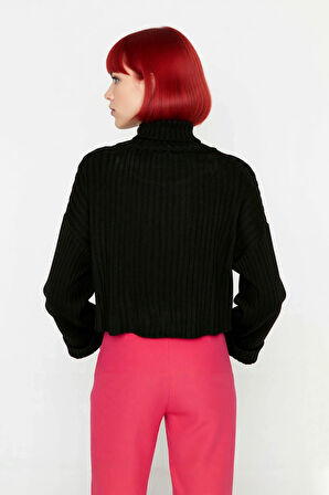 Kadın Oversize Super Crop Balıkçı Yaka Kışlık Triko Kazak Uzun Kollu Rahat Ve Şık Stil Kaliteli