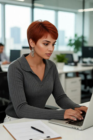 Kadınlara Özel Basic Regular Kesim Polo Yaka Fitilli Triko Kazak Modern ve Konforlu Stil Kaliteli