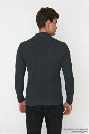 Erkek Dik Yaka Uzun Kol Fitilli Dar Kalıp Triko Kazak Kış Sezonu İçin Modern ve Konforlu Stil