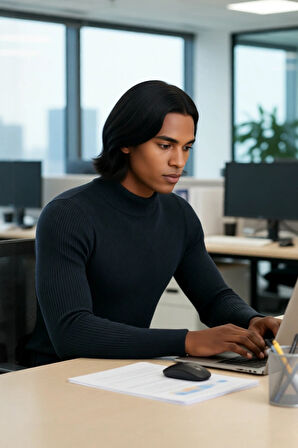 Erkek Dik Yaka Uzun Kol Fitilli Dar Kalıp Triko Kazak Kış Sezonu İçin Modern ve Konforlu Stil