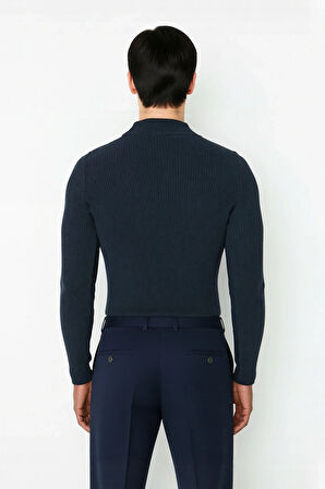 Erkek Dik Yaka Uzun Kol Fitilli Dar Kalıp Triko Kazak Kış Sezonu İçin Modern ve Konforlu Stil