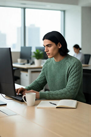 Erkek Regular Fit Bisiklet Yaka Saç Örgü Detaylı Triko Kazak Soğuk Günler İçin Rahatlık Sunar