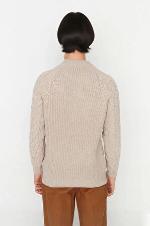 Erkek Regular Fit Bisiklet Yaka Saç Örgü Detaylı Triko Kazak Soğuk Günler İçin Rahatlık Sunar