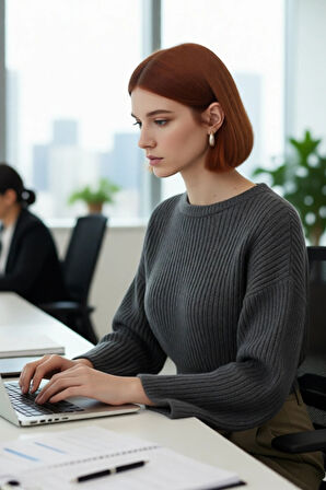 Kadın Gri %100 Akrilik Oversize Selanik Dokuma Bisiklet Yaka İspanyol Kol Crop Triko Kazak