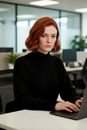 Kadın Dik Yaka Oversize Balon Kol Triko Kazak Kışlık Rahat Şık Günlük Kombinler İçin İdeal