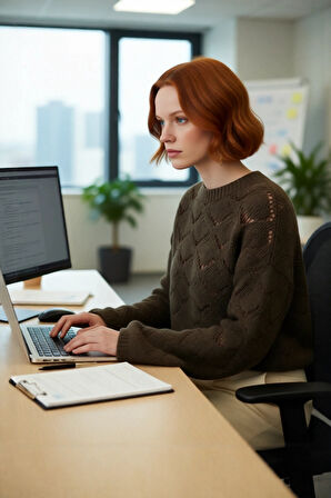 Şık Kadın Oversize Ajurlu Bisiklet Yaka Uzun Kol Triko Kazak Soğuk Havalarda Konfor Sunar Kaliteli