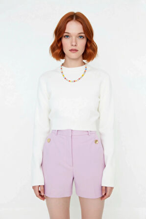 Kadınlara Özel Crop Fitted Akrilik Triko Kazak Modern Basic Şıklığıyla Günlük Kombinler İçin