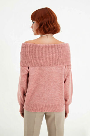 Kadın Regular Kalıp Omuz Dekolteli Düz Desen Triko Kazak Soğuk Havalar İçin Şık Seçim Kaliteli