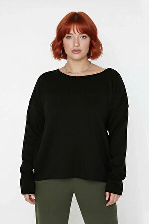 Büyük Beden Kadın Akrilik Triko Kazak Rahat Kalıp Düşük Kol Bisiklet Yaka Kış Mevsimi İçin İdeal