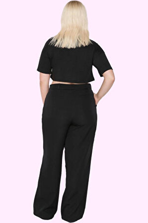 Kadın Düz Desen Wide Leg Pantolon Yüksek Bel Rahat Kalıp Günlük Kullanım Dayanıklı Malzeme