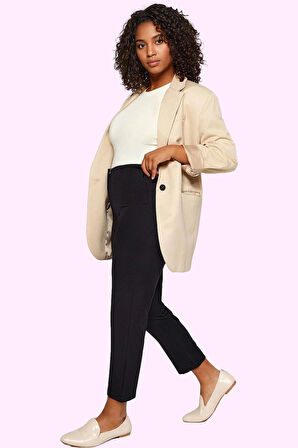 Kadın Dokuma Pantolon Yüksek Bel Fermuarlı Ofis Şıklığı Günlük Kullanım Yaz Aylarının Vazgeçilmezi