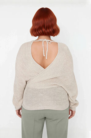 Kadın V Yaka Kruvaze Arkadan Bağlamalı Triko Kazak Akrilik Regular Fit Günlük Şık Soğuk Hava