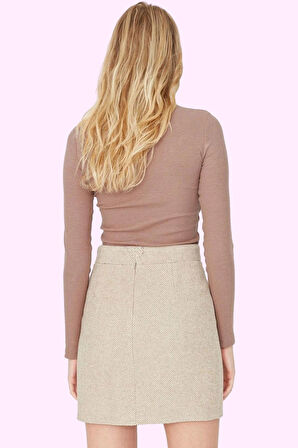 Kadın Mini Etek; Yüksek Bel Kalem Kaşe Kumaş Balık Sırtı Desen Günlük Kullanım Özel Günler