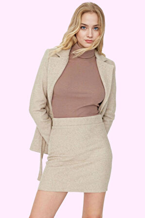 Kadın Mini Etek; Yüksek Bel Kalem Kaşe Kumaş Balık Sırtı Desen Günlük Kullanım Özel Günler