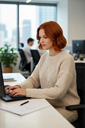 Kadın Kalın Saç Örgülü Oversize Triko Kazak Soğuk Havalar İçin Şık Bisiklet Yaka Standart Kol