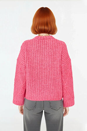 Kadın Kalın Saç Örgülü Oversize Triko Kazak Soğuk Havalar İçin Şık Bisiklet Yaka Standart Kol