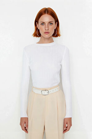 Kadın Basic Fitted Bisiklet Yaka Uzun Kollu Triko Kazak İlkbahar Sonbahar Günlük Stilin Anahtarı