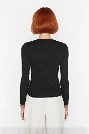 Kadın Basic Fitted Bisiklet Yaka Uzun Kollu Triko Kazak İlkbahar Sonbahar Günlük Stilin Anahtarı