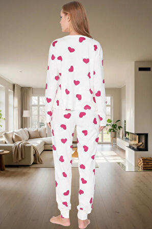 Pamuklu Kalpli Pijama Takımı Regular Kalıp Uzun Kollu Kışlık 2'li Konforlu Kesim