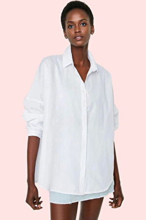 Kadın Düz Desen Pamuklu Uzun Kollu Gömlek Rahat Kesim Günlük Hafta Sonu Yaz Aylarının Vazgeçilmezi