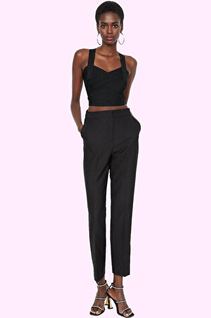 Kadın Yüksek Bel Dar Paça Pantolon Finike Dokuma Şık Gece Kombinleri Yaz Aylarının Vazgeçilmezi