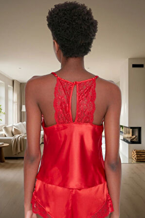 Rahat Saten Pijama Takımı Dantelli Kolsuz Kısa Paça Yazlık Ve Şık Trend Tasarım