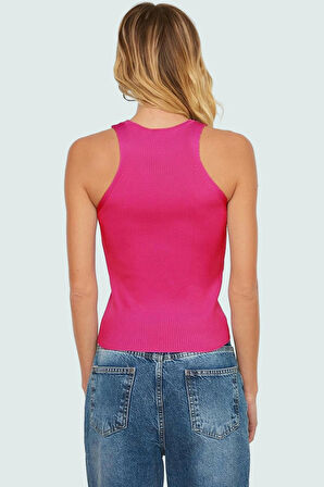 Rahat Yazlık Bluz Viskoz Triko Bisiklet Yaka Fitted Kalıp Kolsuz Premium Kalite