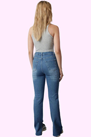 Kadın Denim Flare Jean Yüksek Bel 5 Cep Esnek Günlük Ve Şık Kombinler Yaz Aylarının Vazgeçilmezi