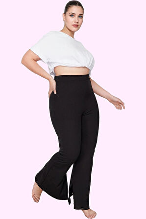 Kadın Flare Pantolon Yüksek Bel Regular Boy Örme Kumaş Günlük Şıklık Yaz Aylarının Vazgeçilmezi