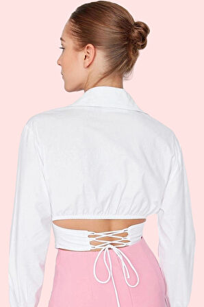 Kadın Düz Desenli Crop Gömlek Pamuk Günlük Kullanım İçin Rahat Hafta Sonu Kaliteli Malzeme