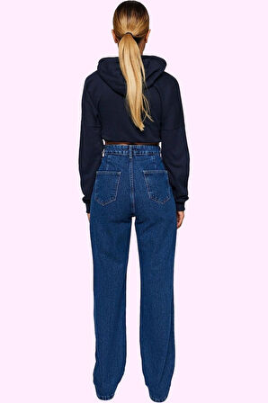 Kadın Pamuk Denim Jean Pantolon Basic Yüksek Bel Geniş Paça Yaz Aylarının Vazgeçilmezi