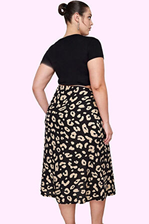 Kadın Büyük Beden Viskoz Dokuma Etek A line Şıklığı Casual Tarzı Midi Boy Günlük Kombinler