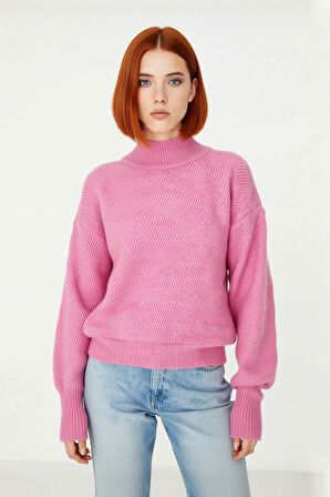 Kadın Dik Yaka Oversize Balon Kol Triko Kazak Kışlık Rahat Şık Günlük Kombinler İçin İdeal