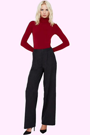 Kadın Terrycotton Dokuma Palazzo Pantolon Düz Desen Normal Bel Wide Leg Yaz Aylarının Vazgeçilmezi