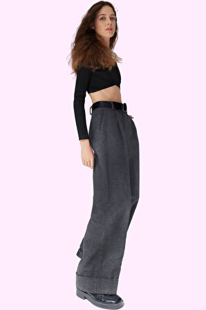 Kadın Palazzo Pantolon Yüksek Bel Geniş Paça Dokuma Kışlık Günlük Yaz Aylarının Vazgeçilmezi