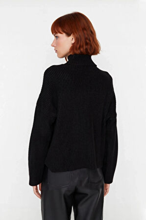 Kadın Oversize Dik Yaka Gri Akrilik Uzun Kollu Basic Triko Kazak Kışlık Kombinlerin Anahtarıdır