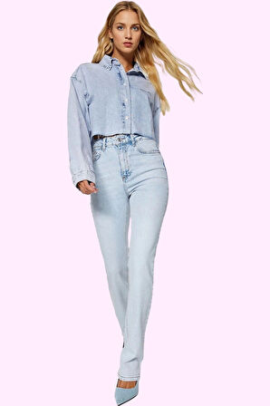 Kadın Denim Flare Pantolon Yüksek Bel Regular Boy Casual Günlük Stiller Yaz Aylarının Vazgeçilmezi