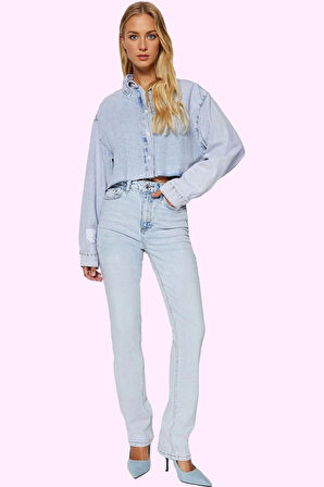 Kadın Denim Flare Pantolon Yüksek Bel Regular Boy Casual Günlük Stiller Yaz Aylarının Vazgeçilmezi