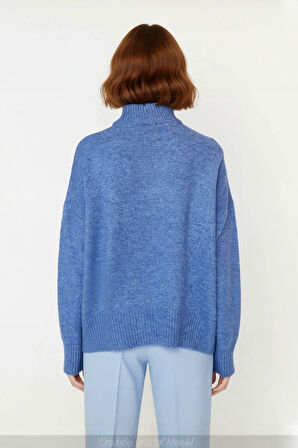 Kadın Basic Oversize Dik Yaka Triko Kazak Düşük Kol Uzun Boy Kışlık Günlük Şıklık Sunar Kaliteli