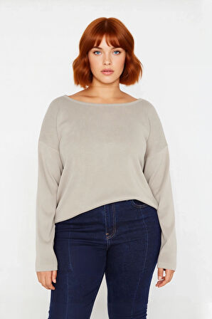 Büyük Beden Kadın Akrilik Triko Kazak Rahat Kalıp Düşük Kol Bisiklet Yaka Kış Mevsimi İçin İdeal