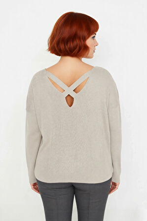 Büyük Beden Kadın Akrilik Triko Kazak Rahat Kalıp Düşük Kol Bisiklet Yaka Kış Mevsimi İçin İdeal