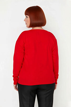 Kadın Düz Desen Regular Kalıp Triko V Yaka Kazak Uzun Kollu Ve Şık Düğme Detayları İle Kaliteli