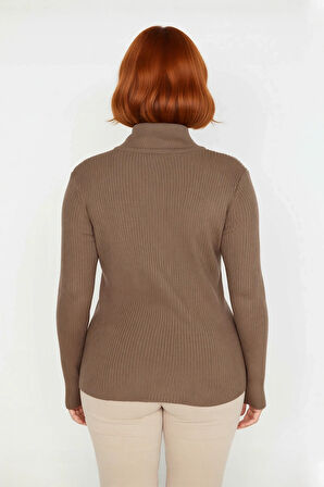 Kadın Akrilik Dik Yaka Fitilli Triko Kazak Fitted Kalıbı İle Konforlu Ve Şık Günlük Giyim Kaliteli