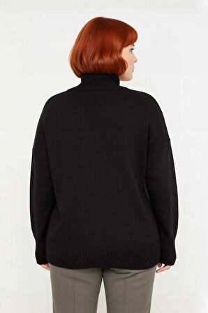 Kadın Düz Desen Akrilik Triko Kazak Relaxed Kalıp Dik Yaka Düşük Kol Kış İçin Konforlu Stil