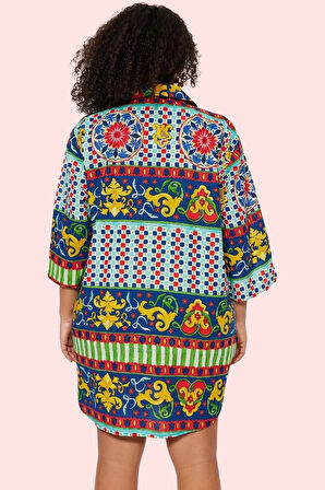 Kadın Pamuklu Dokuma Plaj Gömleği Etnik Desenli Regular Kalıp Yazlık Yaz Aylarının Vazgeçilmezi