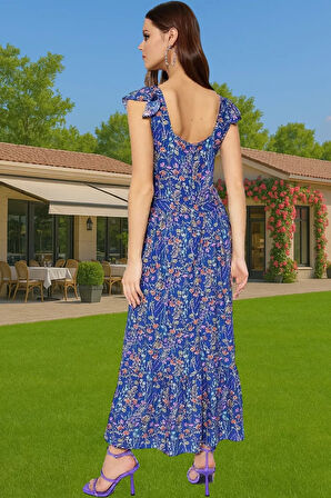 A Kesim Midi Boy Shally Dokuma Viskoz Elbise Kare Yaka Mükemmel Uyum Özenle Seçilmiş Uzun Ömürlü