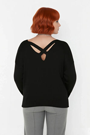 Büyük Beden Kadın Akrilik Triko Kazak Rahat Kalıp Düşük Kol Bisiklet Yaka Kış Mevsimi İçin İdeal