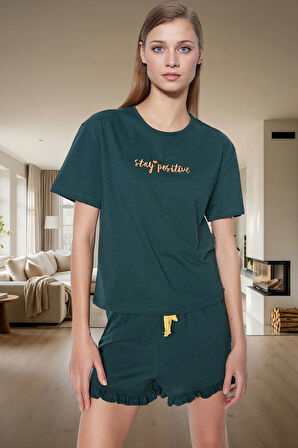 Pamuklu Nakışlı Şortlu Pijama Takımı Yazlık Rahatlık ve Şıklık Mükemmel Uyum Yüksek Kalite